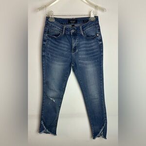 Judy Blue Jeans Womens 7/28 Blue Skinny Fit Mid Rise Frayed Shark Bite Hem